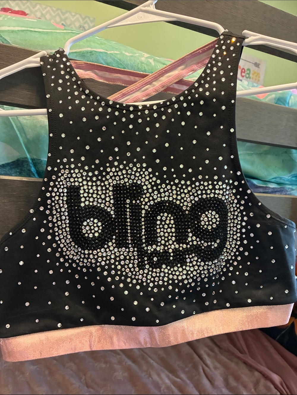 Black and Pink Kids Rhinestone Dance Crop Top - Brand: